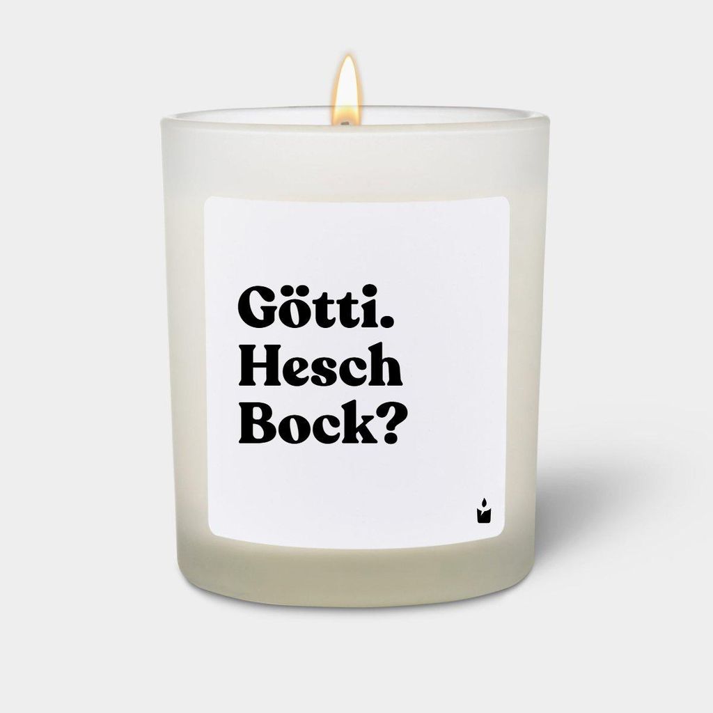 ChattyCandles Duftkerze Weiss Flowery Götti. Hesch Bock?