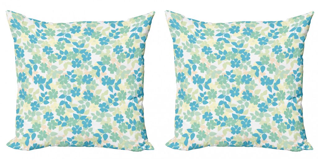 ABAKUHAUS Blume Kissenbezug Set (2Stück), Blumen Blätter Vintage Style Klassische Nostalgie Sommerzeit Kunst, 60x60cm, Mandelgrün Blassgelb