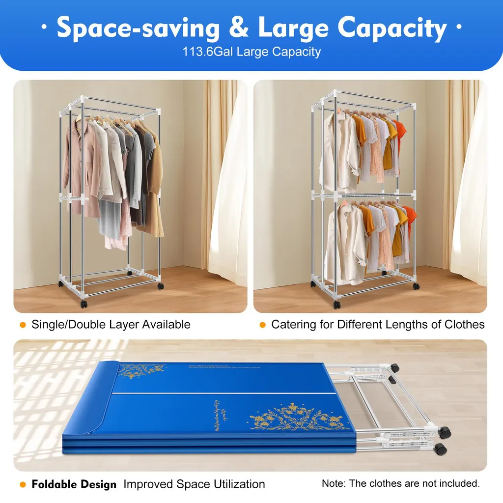 Sèche-linge pliable design bleu : télécommande et séchage rapide 360° - 4