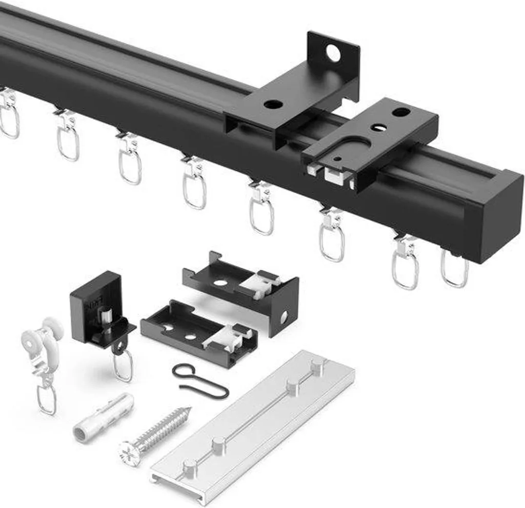 Rail de Rideau Robuste Allecto Plus Noir 3,2m - Installation Facile