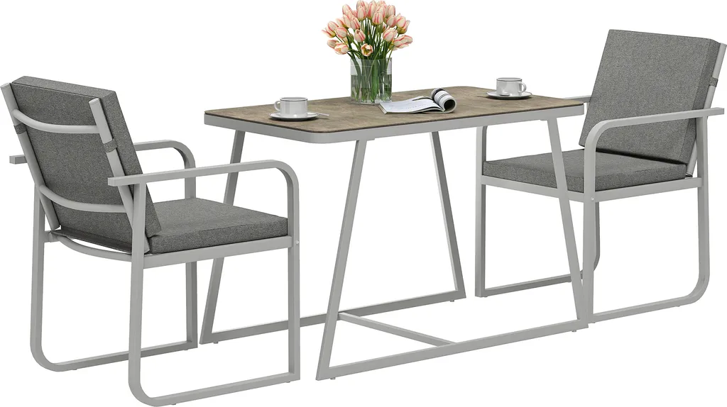 Outsunny Salon de jardin 2 personnes avec table et 2 chaises en acier gris