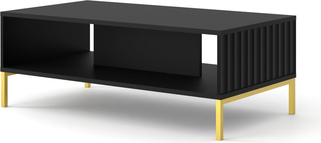 Couchtisch WAVE 90x60 cm SCHWARZ MATT Tisch mit gefräster fronten MDF Kaffeetisch Beistelltisch Wohnzimmertisch BEINE GOLDEN