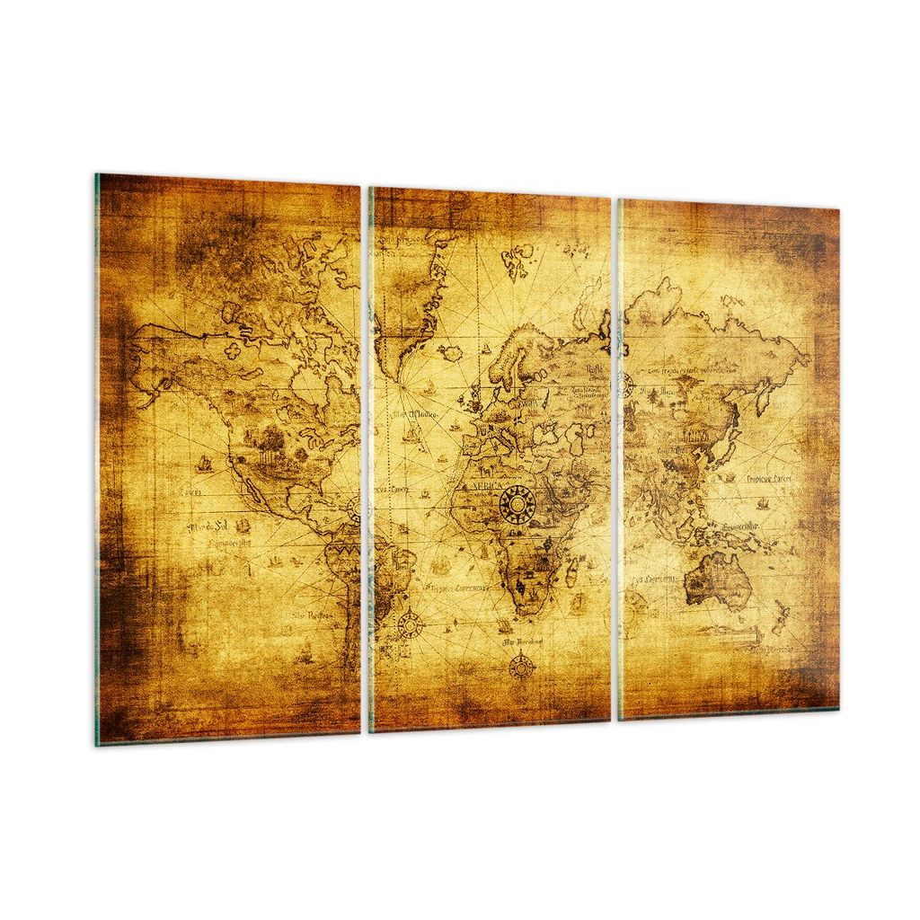 Bilder auf glas - Karte Welt Kontinente - 165x110cm - Glasbilder - Wandbilder - Kunstdruck - zum Aufhängen bereit - Wanddekoration aus Glas - Glas...