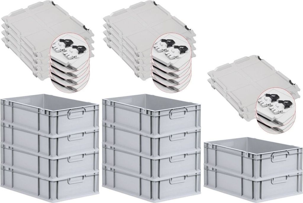 SuperSparSet 10x Eurobox NextGen Economy mit Scharnierdeckel und schwarzen Schiebeschnappverschlüssen | Griffe geschlossen | HxBxT 17x40x60cm | 34...