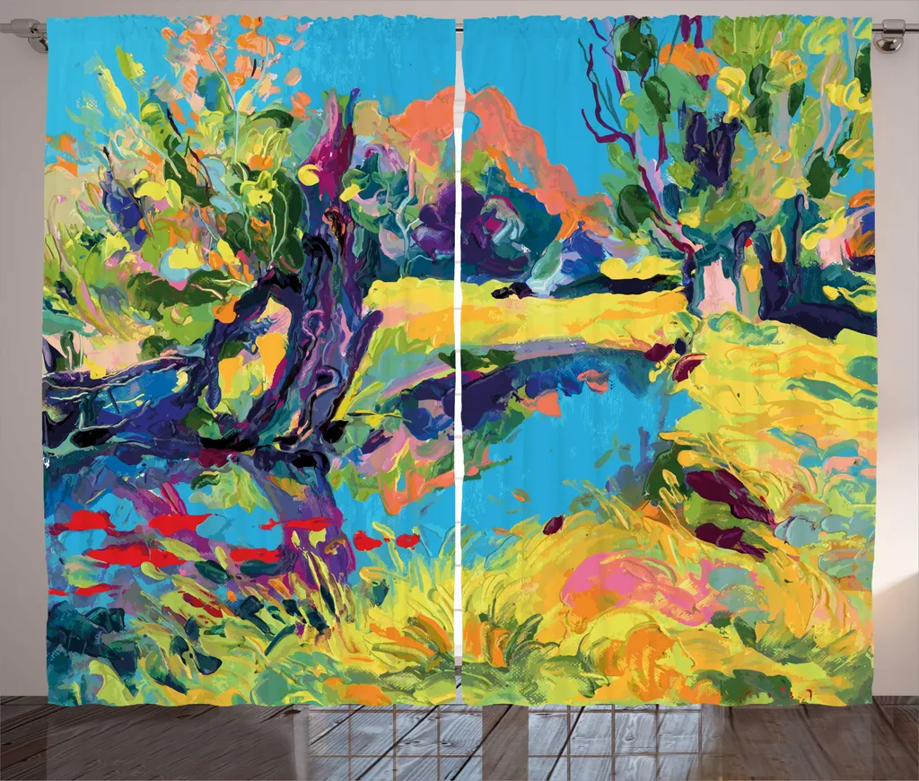 ABAKUHAUS Rideaux Peinture à l'huile Rustique Arbres 280 x 225 cm