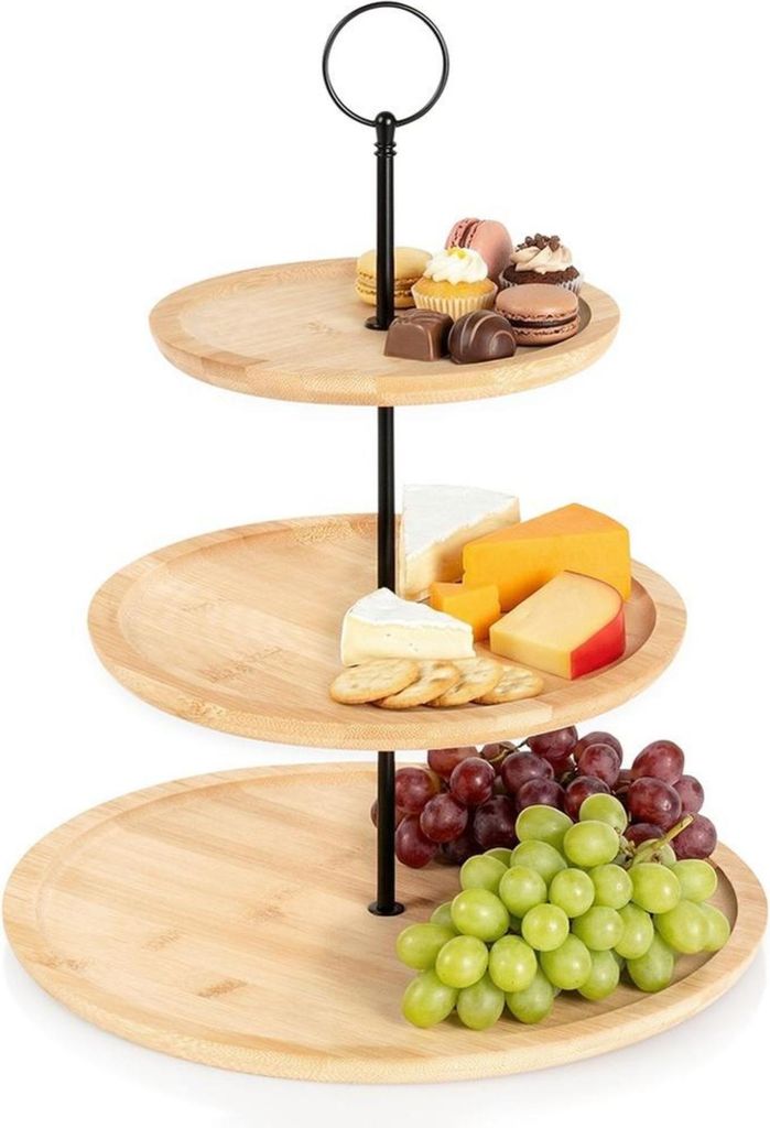 Vilde | Etagere - Braun - 34 cm - Aus Bambus - 3-stufig - für Gebäck Kekse und Obst