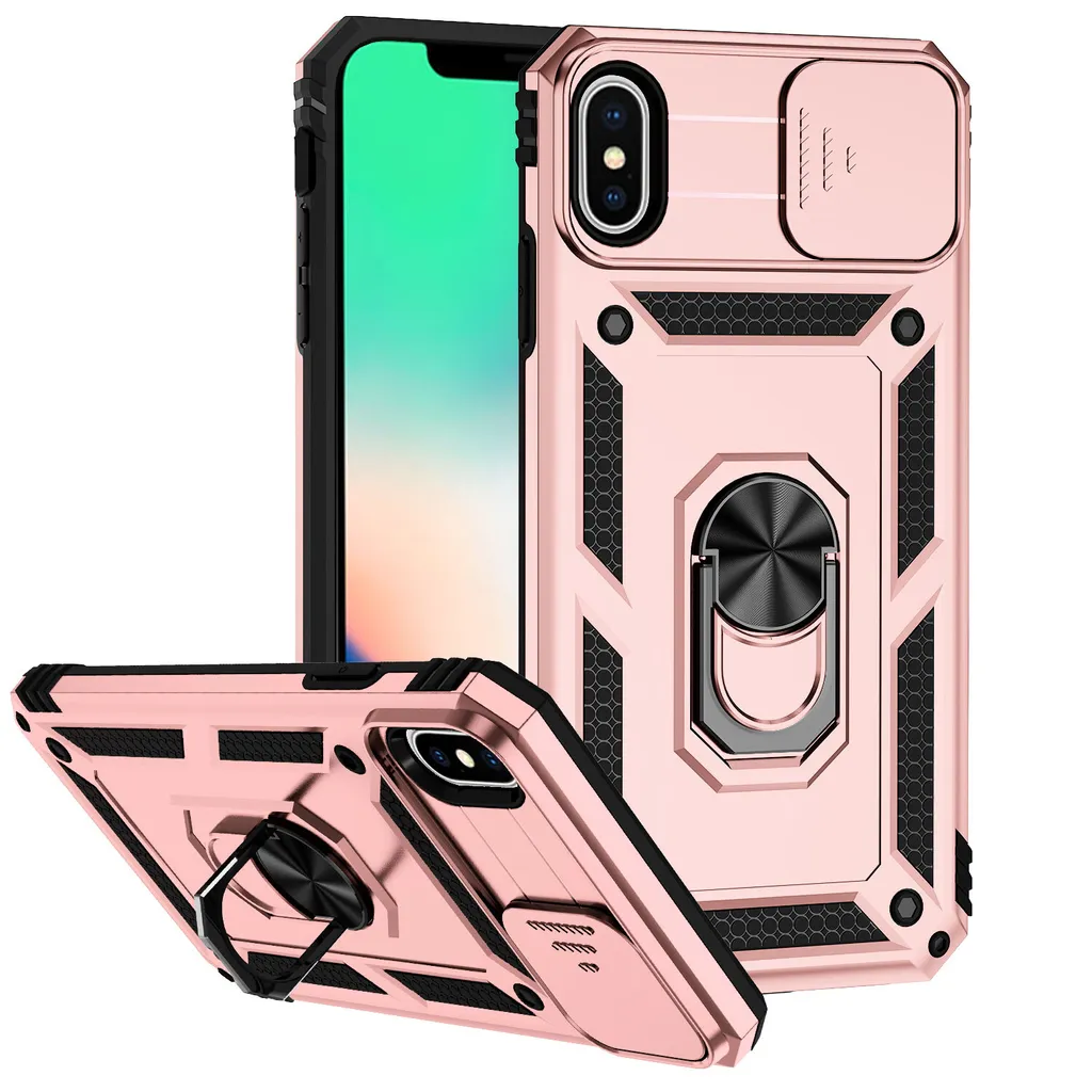 LeYi Cover IPhone XS/X Con Vetro Temperato, Custodia Antiurto Con Anello E Protezione Fotocamera Scorrevole, Nero