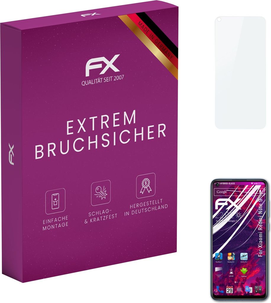 atFoliX FX-Hybrid-Glass Displayfolie kompatibel mit Xiaomi Redmi Note 9 Glasfolie