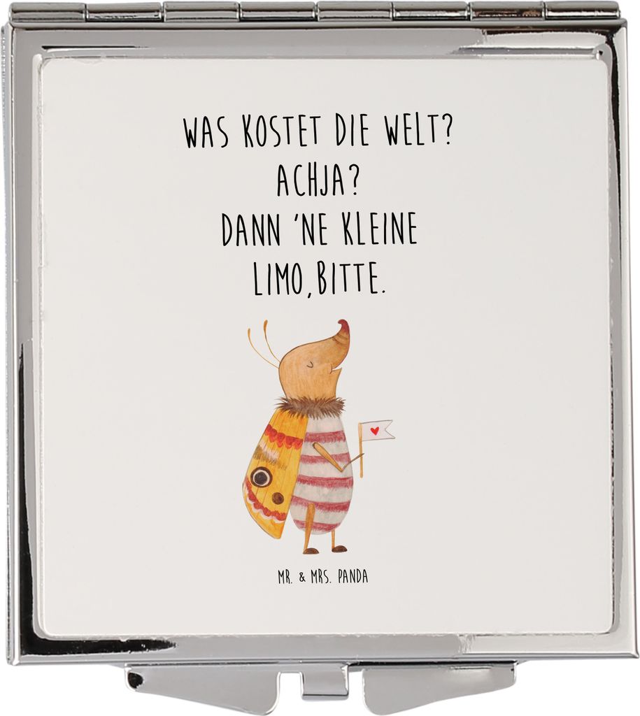 Mr. & Mrs. Panda Schminkspiegel Nachtfalter Fähnchen - Weiß - Geschenk, Quadratischer Spiegel, Spruch Lustig, Niedlich, Süß, Lustige Sprüche, ...