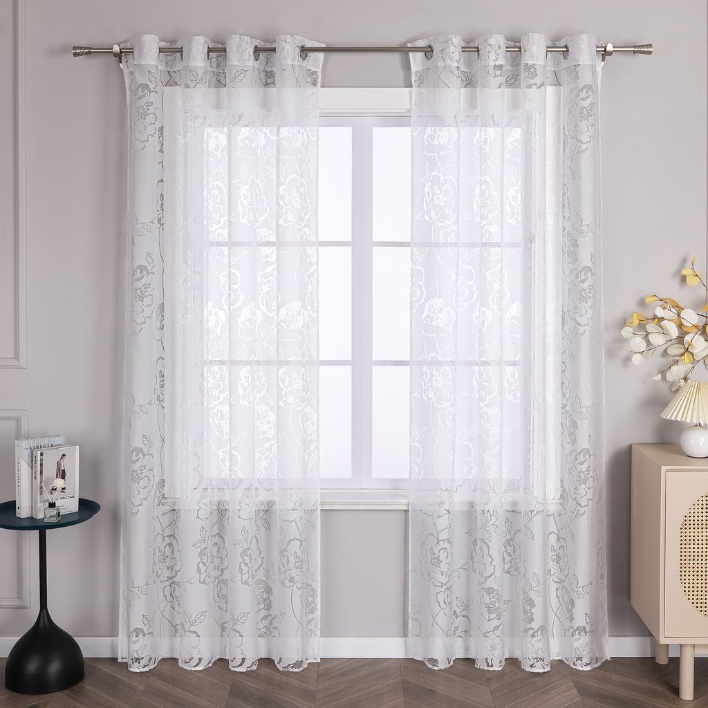 Vorhang, Joyswahl, Ösen, Voile Gardine (1 St) mit Rosenmuster, Ösenschal, transparent, Schlafzimmer Wohnzimmer, Weiß HxB 175x140 cm