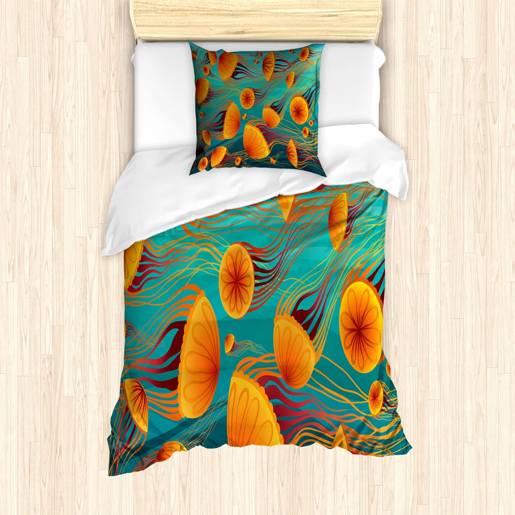 Set copripiumino ABAKUHAUS per letti singoli, tonalità mandarino, antiacaro, adatto a chi soffre di allergie, con federa, 135 cm x 200 cm - 80 x 80 cm, verde acqua e multicolore