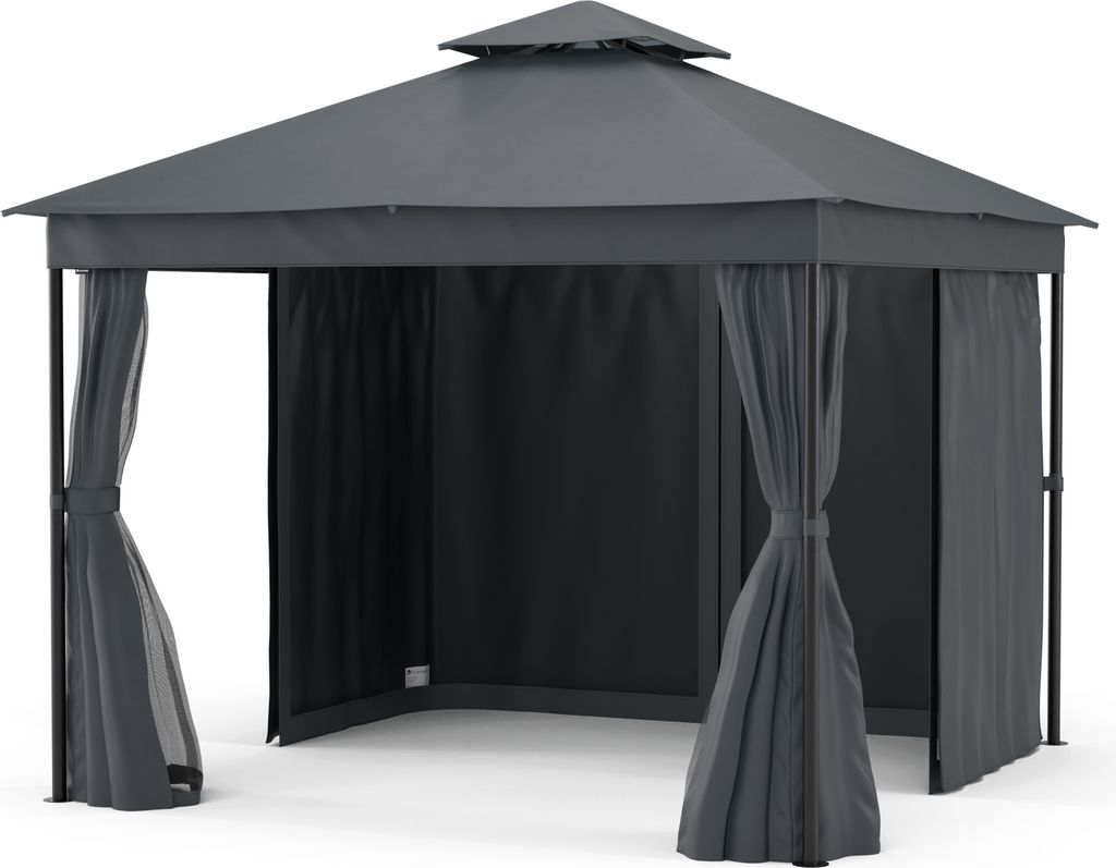 Blumfeldt Mondo Dual Pavillon 3x3 – Doppeldach & Moskitonetze, Wetterfester Metallrahmen, Vorhänge Für Privatsphäre, Gartenpavillon, Leicht Zu...