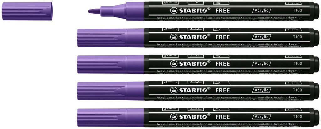 Acrylmarker - STABILO FREE Acrylic - T100 Rundspitze 1-2mm - 5er violett