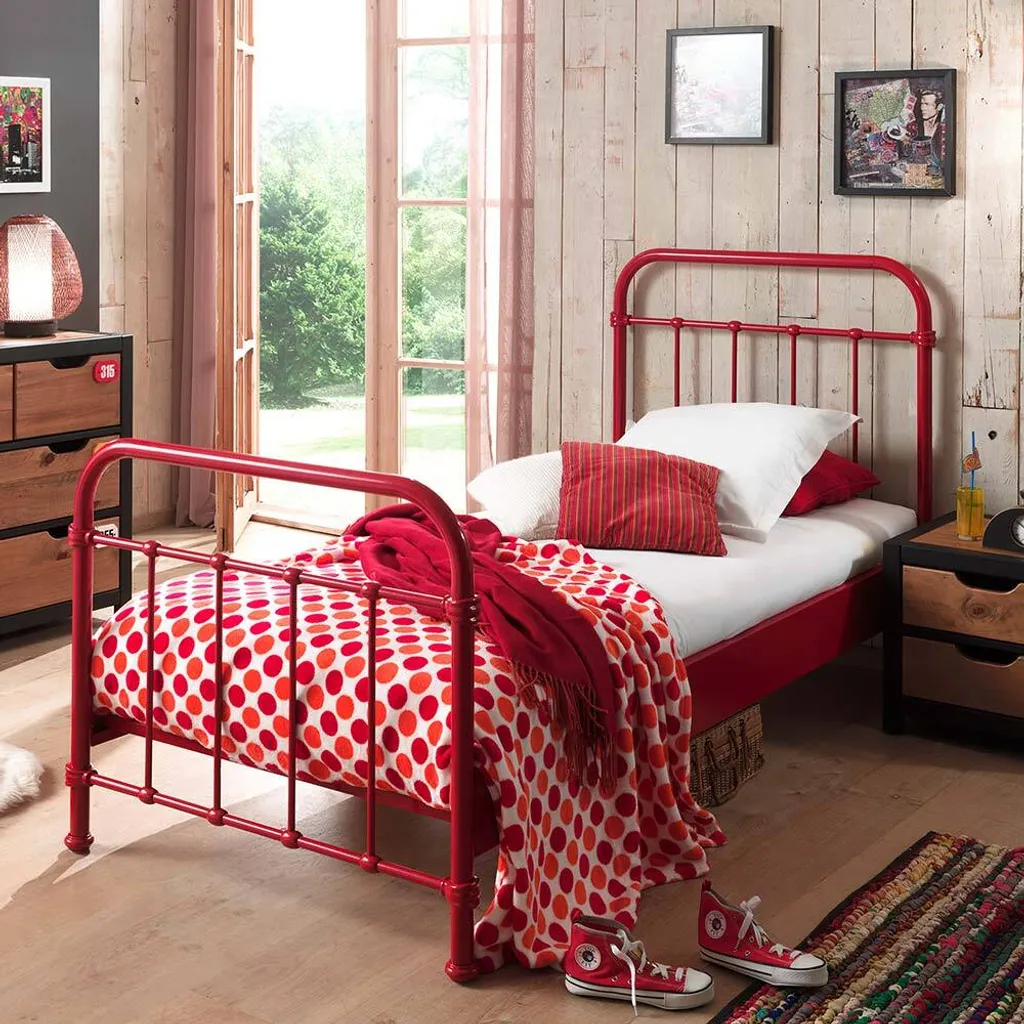 Lit cabane rouge Morris Red Dream Tree 90x200 en pin pour chambre enfant