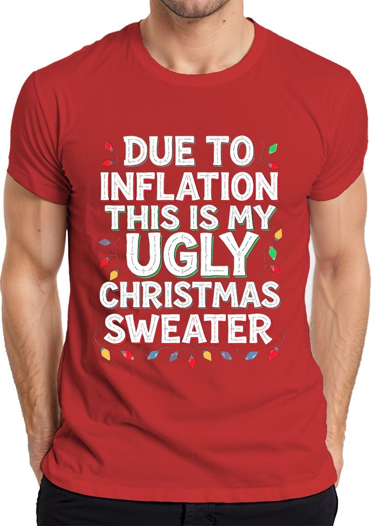 Due To Inflation Ugly Christmas Sweater lustig Weihnachten Retro Herren T-Shirt, Rot, XXL