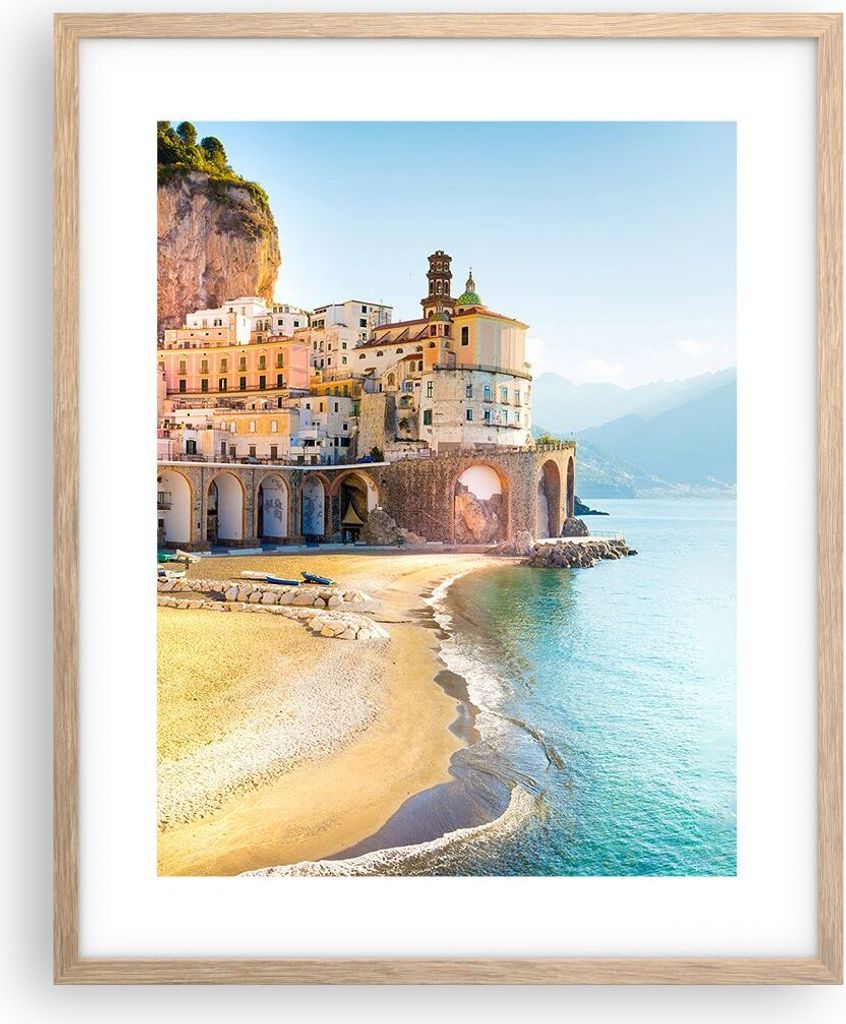 Gerahmtes Poster - Rahmen in heller Eiche - Küste Amalfi Produktbild 