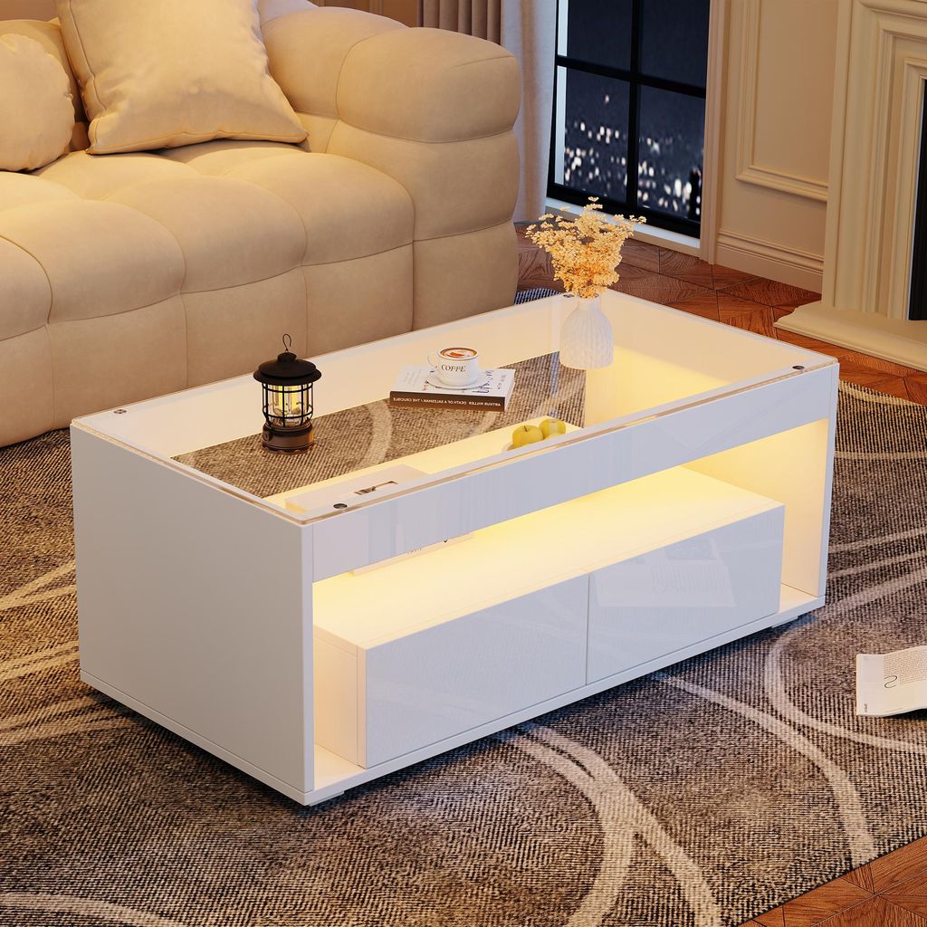 MODFU Table Basse avec LED - Meuble de Salon Blanc avec 2 Image du produit 