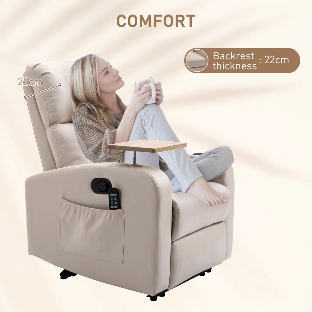 Fauteuil Relax avec Tablette et Télécommande en Microfibre Beige Douce - 7