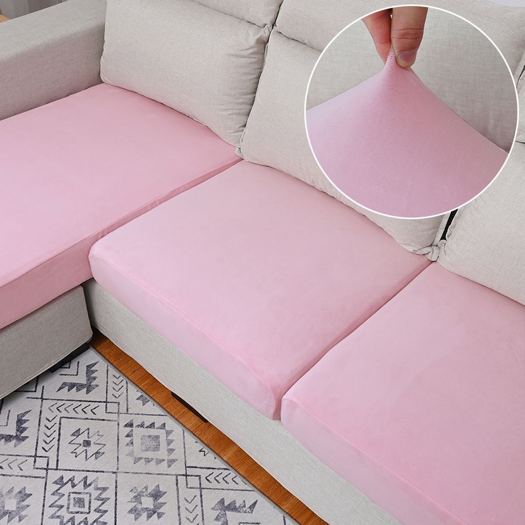 Sofa Sitzkissenbezug, Stretch Samt Sofabezug, Elastische Sofahusse Sofa Abdeckung, Sofa Sitzkissen Schonbezug (für 2 Sitzer, Rosa)