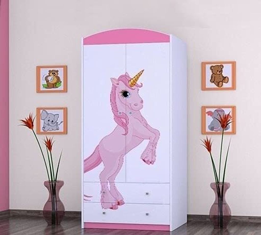 BDW Armoire, 2 portes, 2 tiroirs, penderie, 180x90 cm, rose Image du produit 