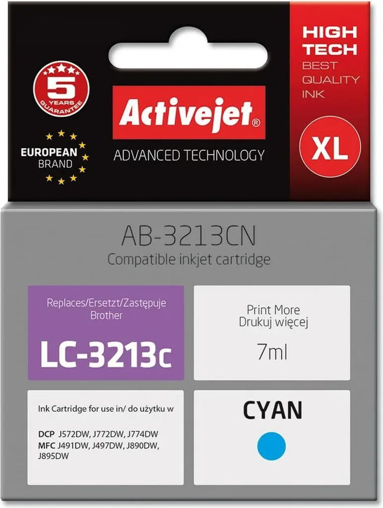 Inchiostro Ciano Activejet AB-3213CN per Brother LC3213C 7ml