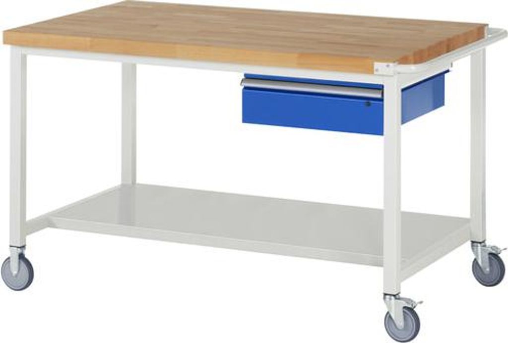 Mobile Werkbank mit Ablageboden - 1 Schublade - 150:1 - höhenverstellbar 880-1.080 mm - 1.500 x 900 mm (BxT) - Traglast 450 kg