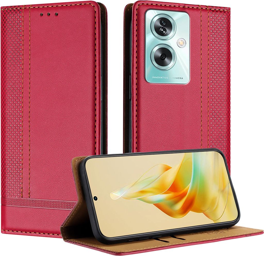 Handyhülle für OPPO A79 5G Leder Flip Klappbare Schutzhülle mit Standfunktion Rot