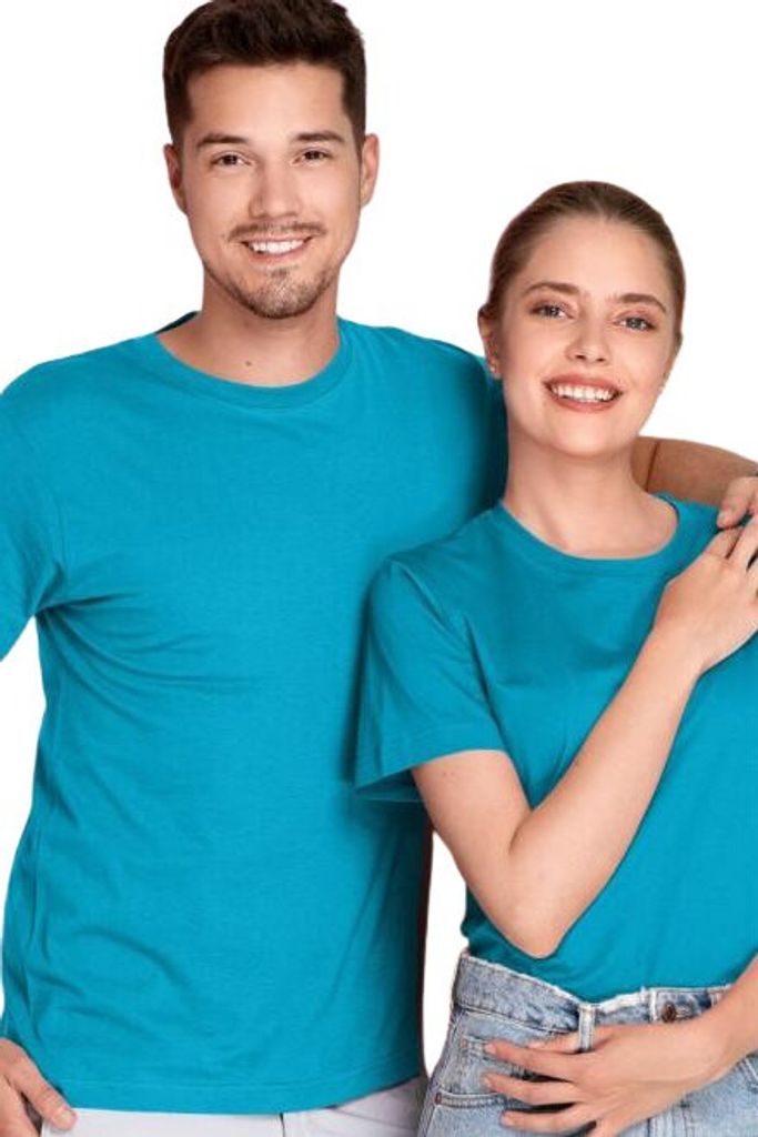 Leichtes Uni-T-Shirt aus Baumwolle, 100% Baumwolle, unbedruckt, einfarbig, 150g/m2, Farbe türkis, Größe M