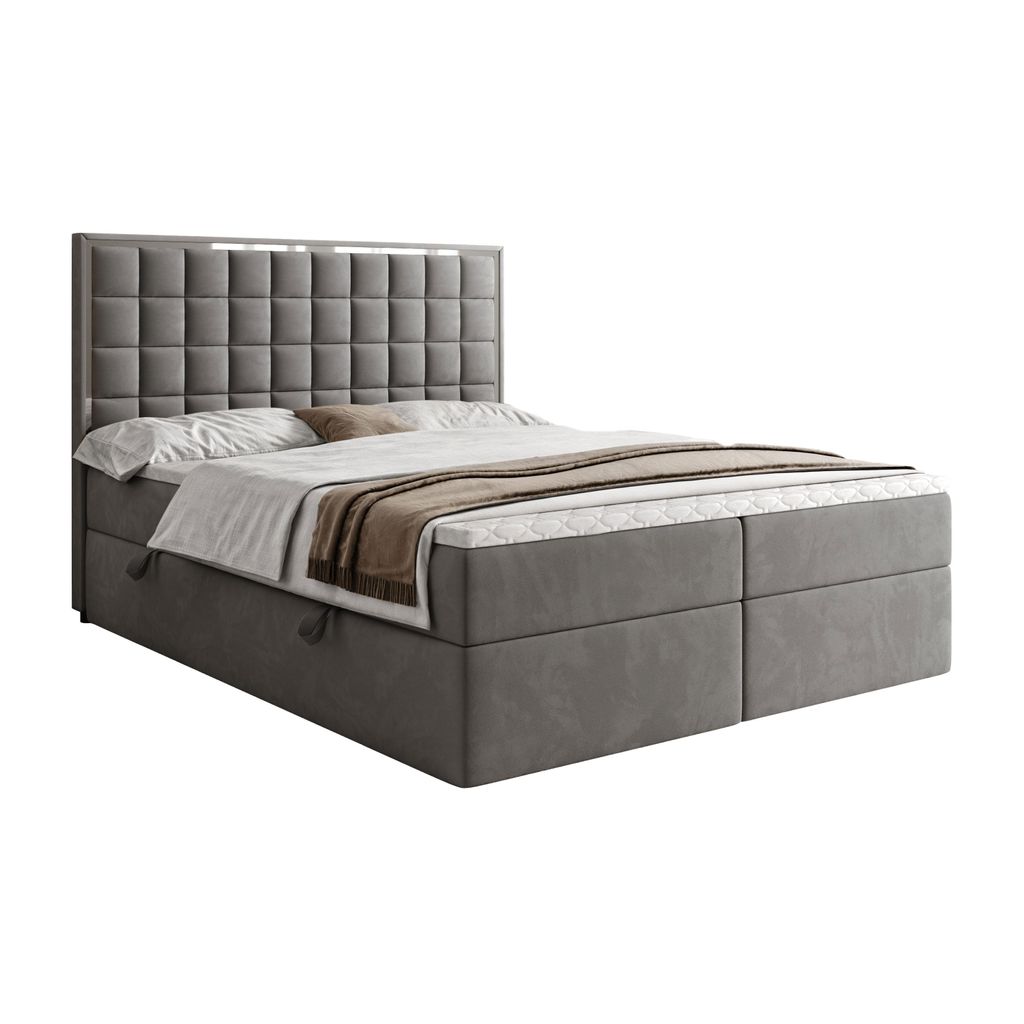Kontinentalbett ISADORA SILVER mit Bettkasten, 160x200, Royal Velvet 250
