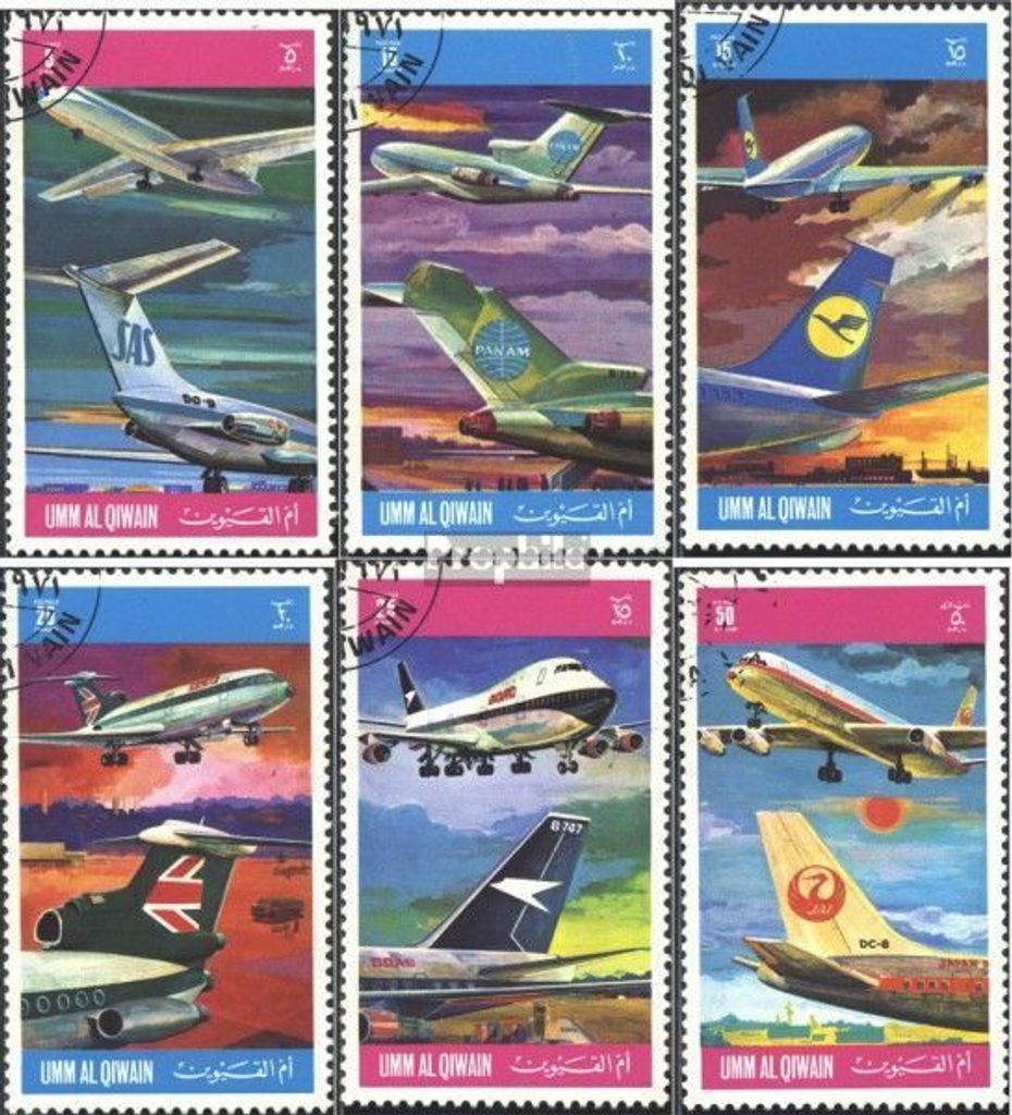 Briefmarken Umm al Kaiwain 1972 Mi 603A-608A (kompl.Ausg.) gestempelt Internationale Fluggesellschaften
