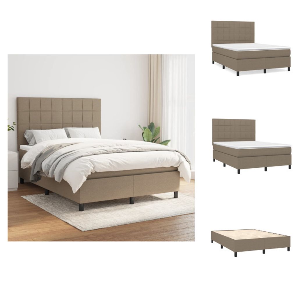 vidaXL Boxspringbett mit Matratze Taupe 140x190 cm Stoff - Betten & Bettgestelle