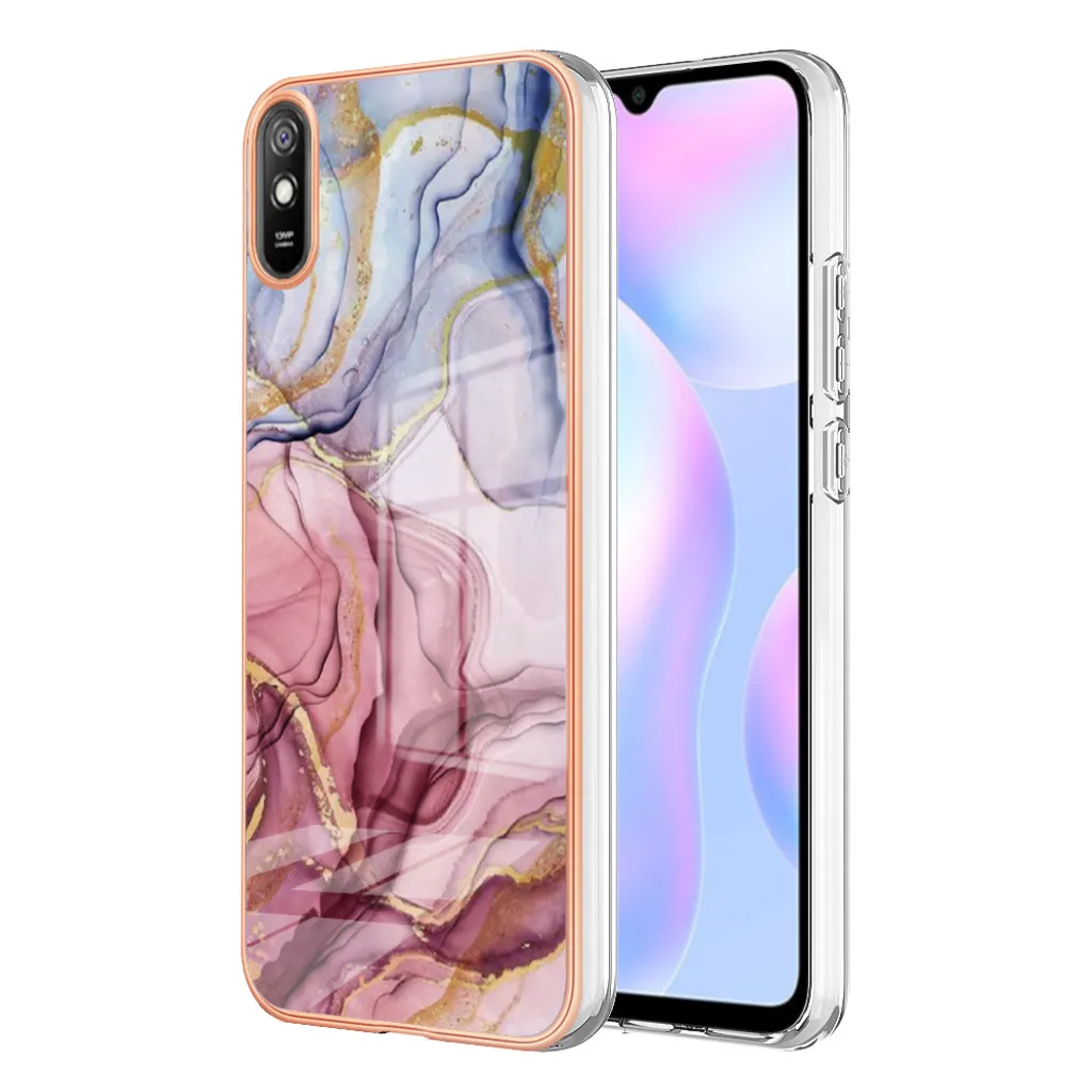 Custodia per Xiaomi Redmi 9A, custodia in silicone TPU a fantasia, paraurti antiurto Oro rosa