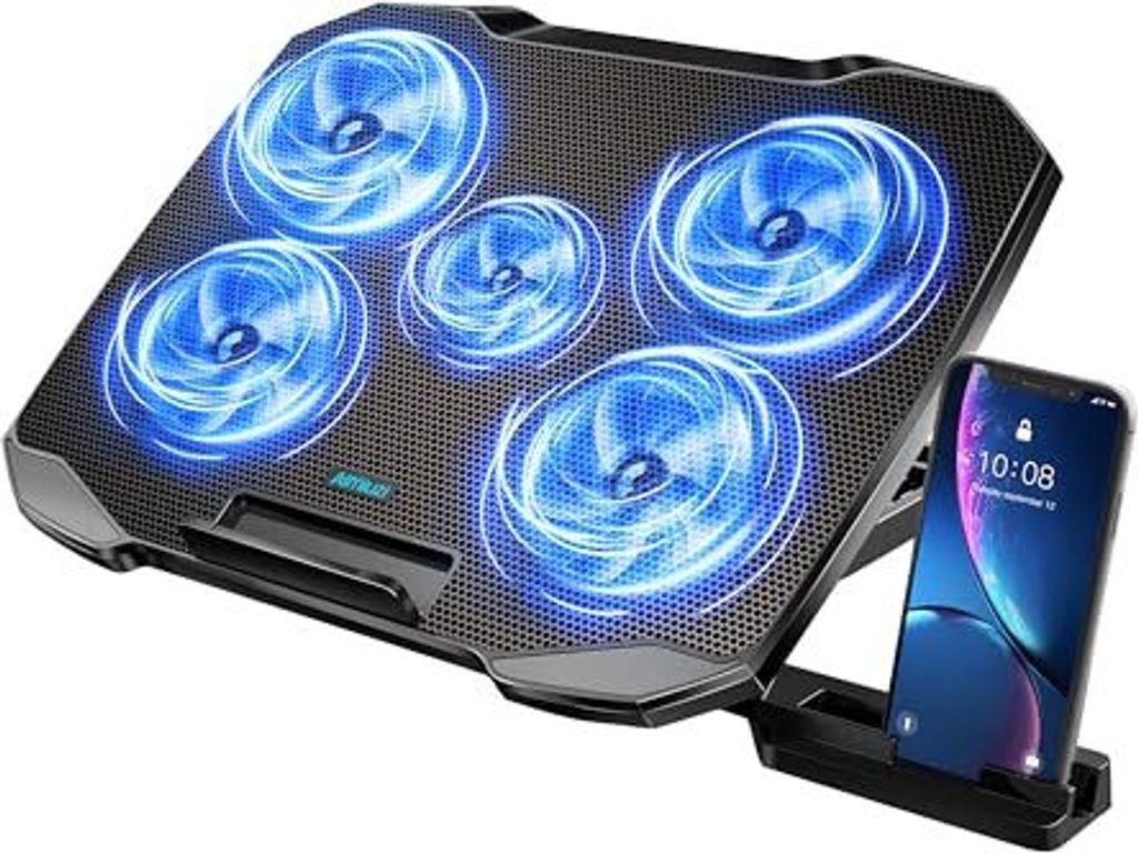 Aimiuzi-Laptop-Kühler, Lüftermatte, Kühlkühlerpad, Pad 5 Ruhige Lüfter 12-15,6 Zoll, Höhe einstellbar, 2 USB-Anschlüsse, 1 Telefonhalter (blau)