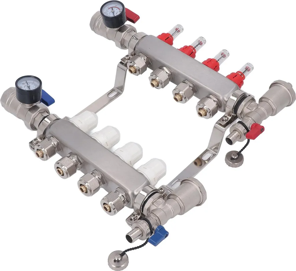 Nourrice Plancher Chauffant 4 Départs Inox avec Débitmètres Équilibrage