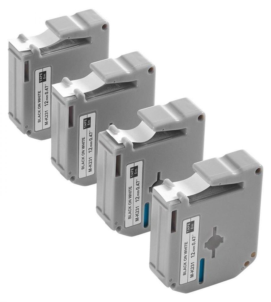4x Brother ruban 12mm noir sur blanc M-K231 - Compatible Image du produit 