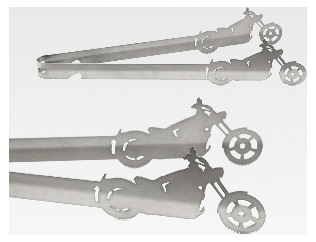 Motiv Chopper Grillzange, spülmaschinengeeignet, Geschenkidee für Männer, Geschenk für Motorradfahrer, Silber, Edelstahl, 31 cm, 1 Stück