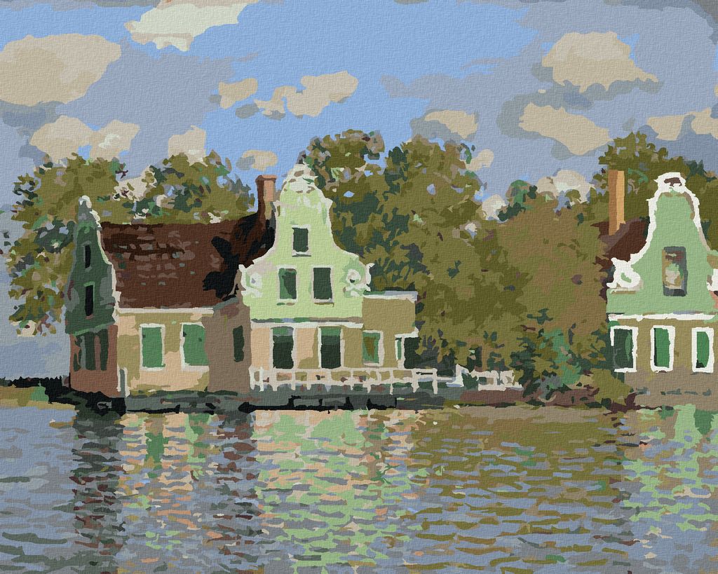 Zuty - Malen nach Zahlen - DAS HAUS AM FLUSS ZAAN IN ZAANDAM (CLAUDE MONET), 40x50 cm, ohne Keilrahmen