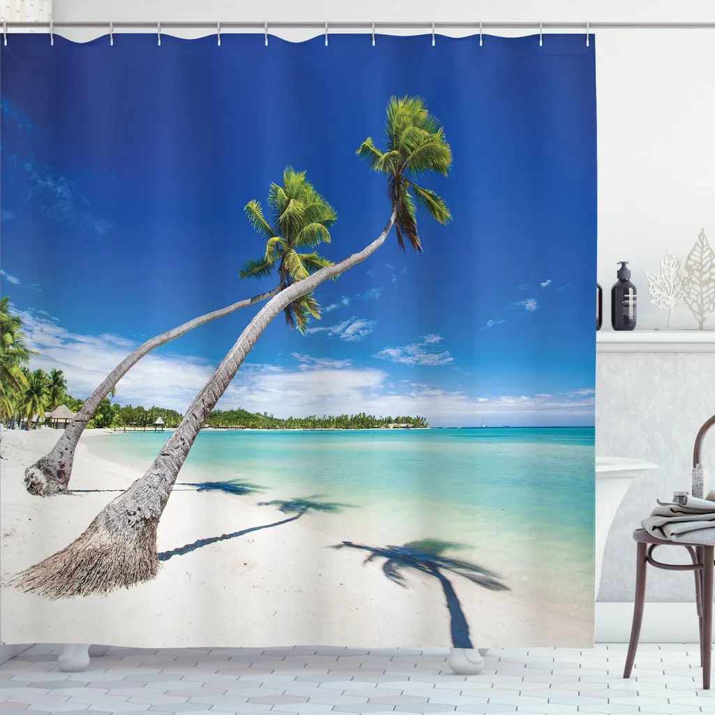 Tenda Da Doccia Con Ganci 70x70 Cm – Tema Oceano E Spiaggia Hawaiana, Poliestere Morbido, Decorazione Bagno Con Onde Marine