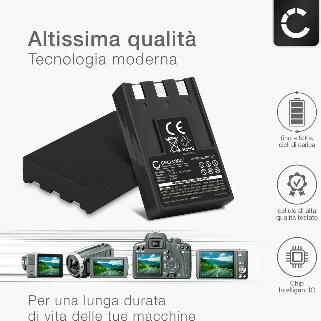 Batteria Sostitutiva Li-Ion 3,7V 830mAh Per Canon Digital IXUS 400