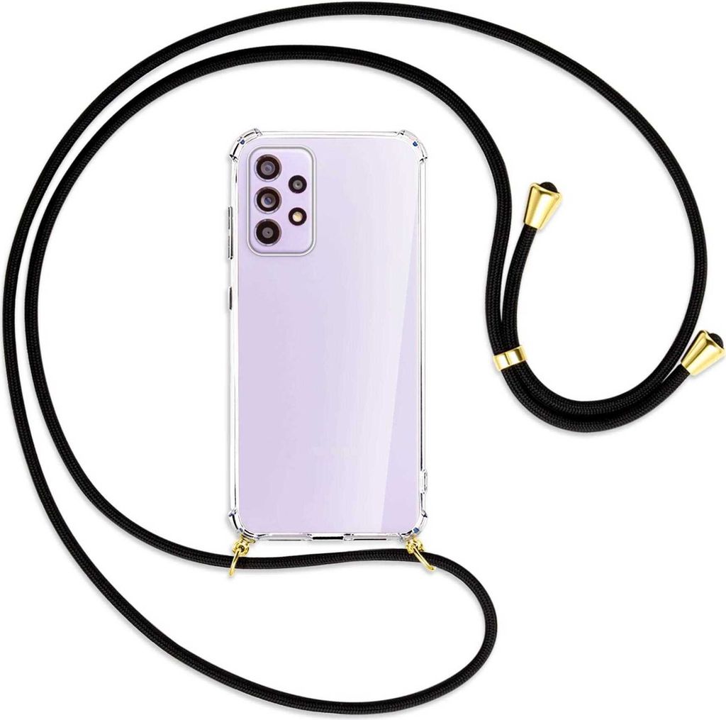 Handykette Backcover-Schutzhülle mit Band (Metall goldfarben) für Samsung Galaxy A33 5G - schwarz