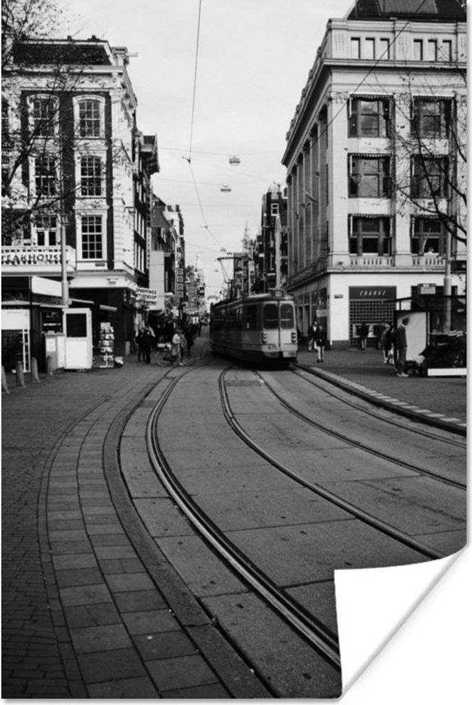 MuchoWow Poster Amsterdamer Straßenbahn - schwarz und weiß 120x180 cm - Kunstposter