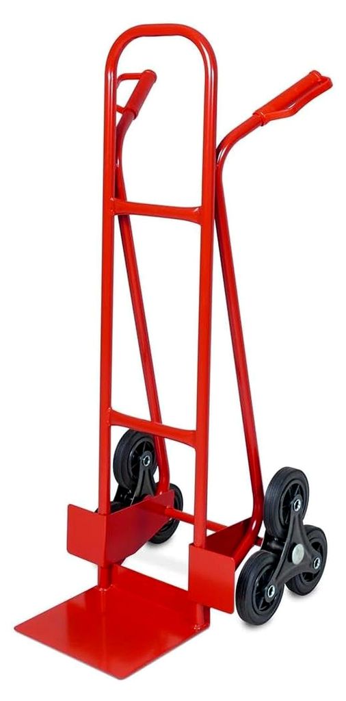 Rote Treppenkarre aus Stahl mit 150 kg Tragkraft, 600x560x1210 mm, 3 sternförmige Räder