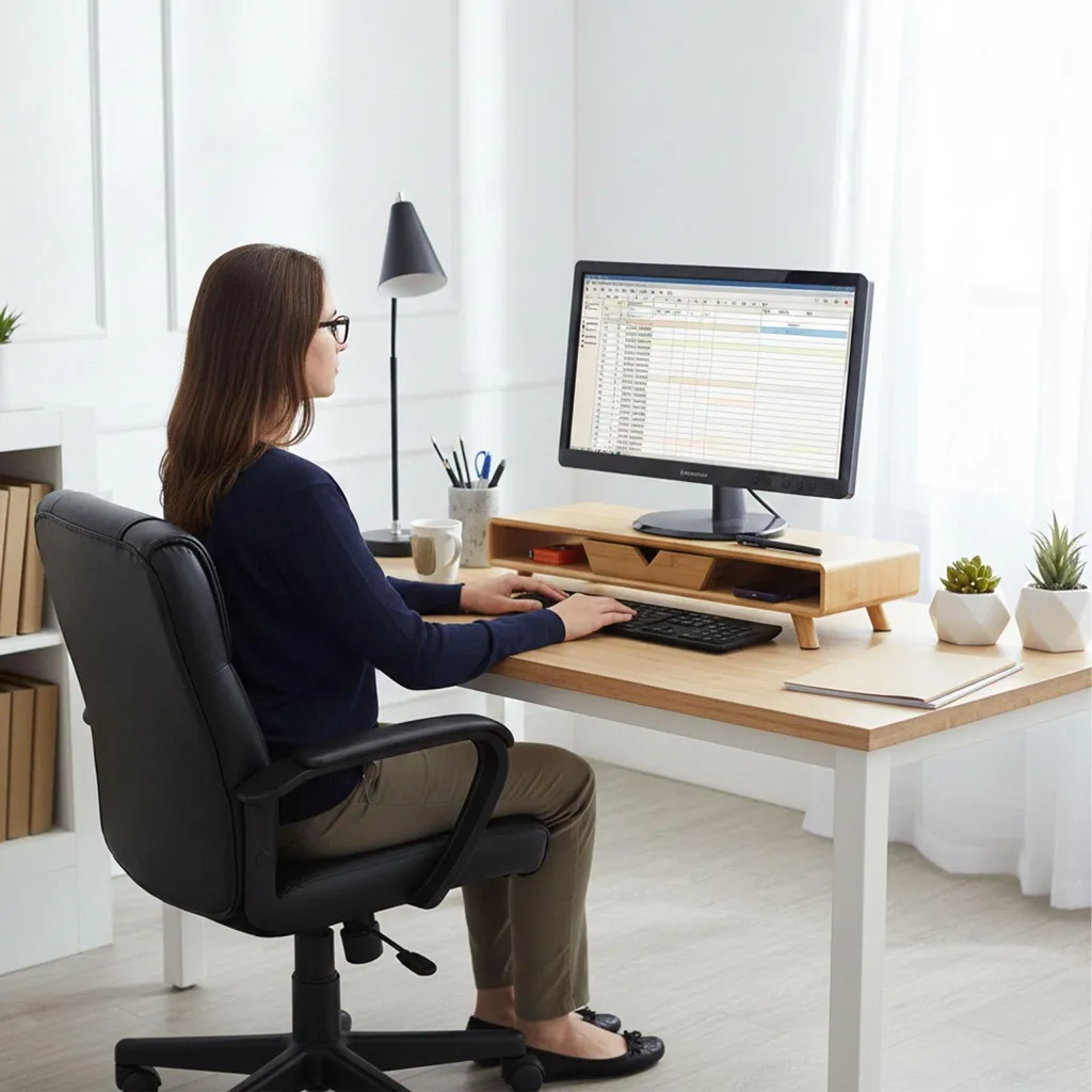 Socle écran ergonomique en bambou durable - Support avec tiroir intégré