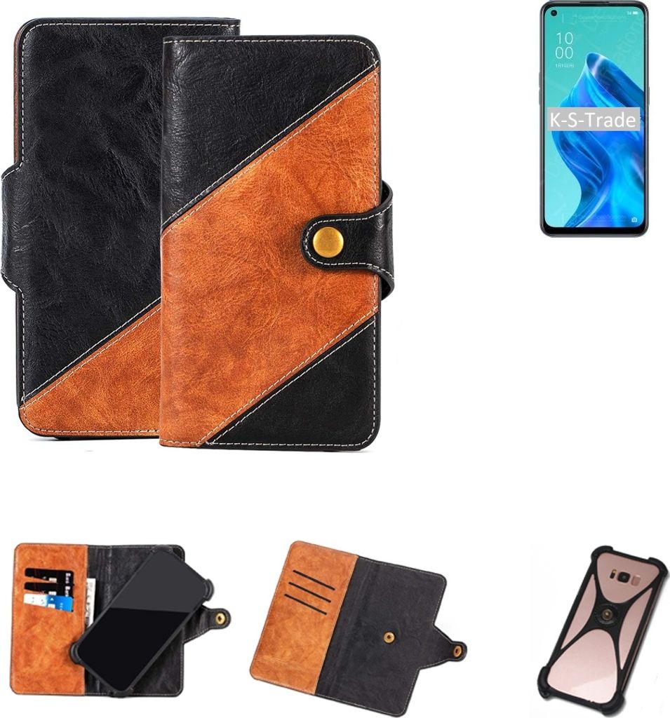K-S-Trade Handyhülle Schutzhülle Bookstyle Case Wallet-Case kompatibel mit Oppo Reno5 A 5G Handy Cover Bumper Klapphülle schwarz hellbraun 1x