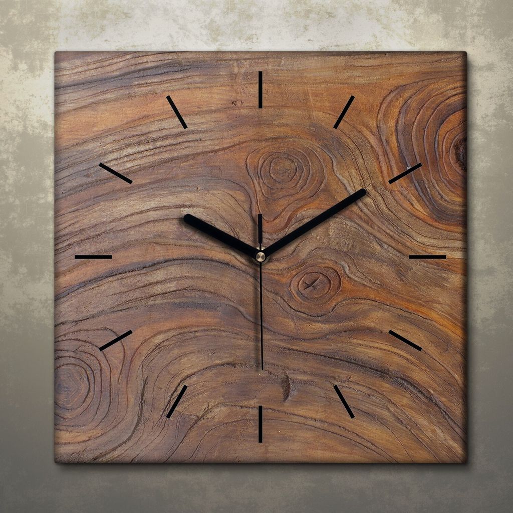 Wohnzimmer Leinwand Uhr Geräuschlos Küche 30x30 Dunkles, Holz, Motive, Textur, schwarze Zeiger