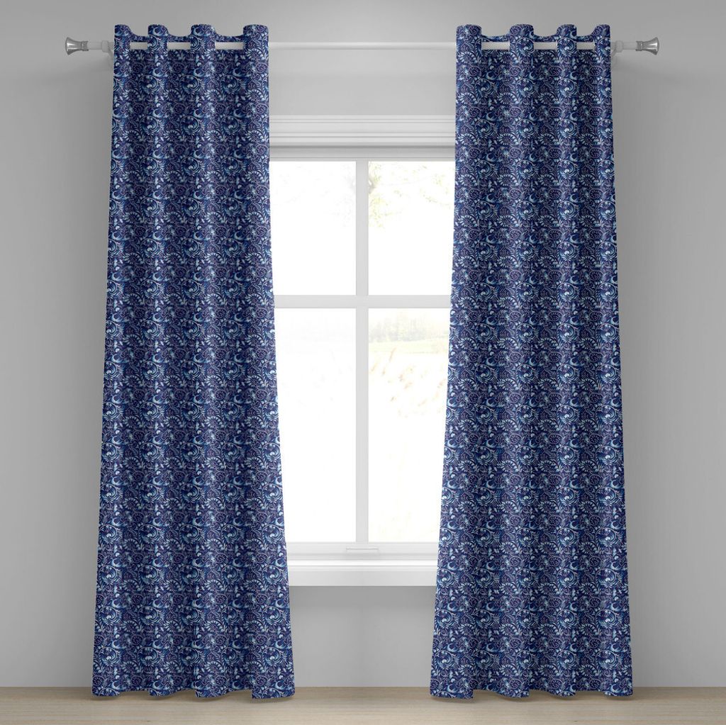 ABAKUHAUS Marine Ösenvorhang, Volks chinesisches Design inspirierte Blumenstrudel-klassisches ethnisches Bild, Dekorative 2-Panel-Fenstervorhänge...