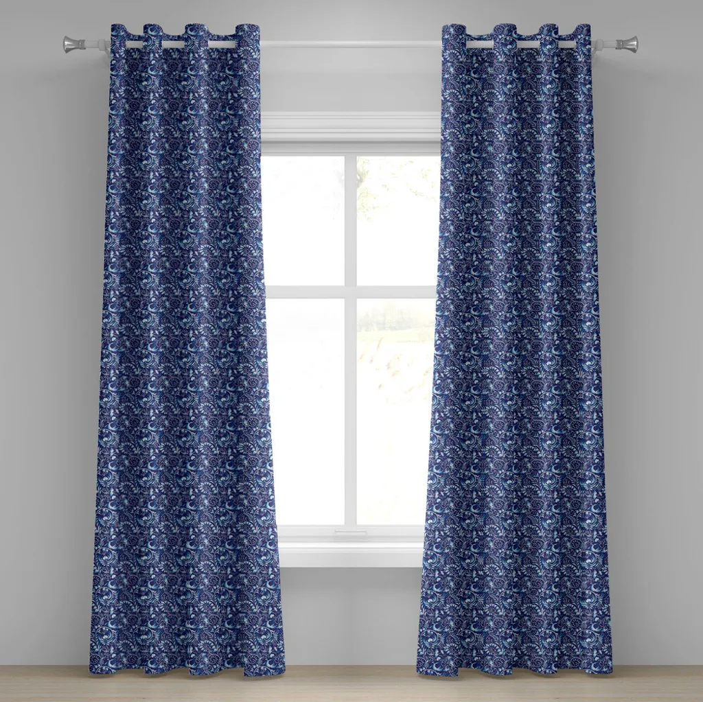 Rideau décoratif anti-regard motif floral chinois bleu 280x175 cm