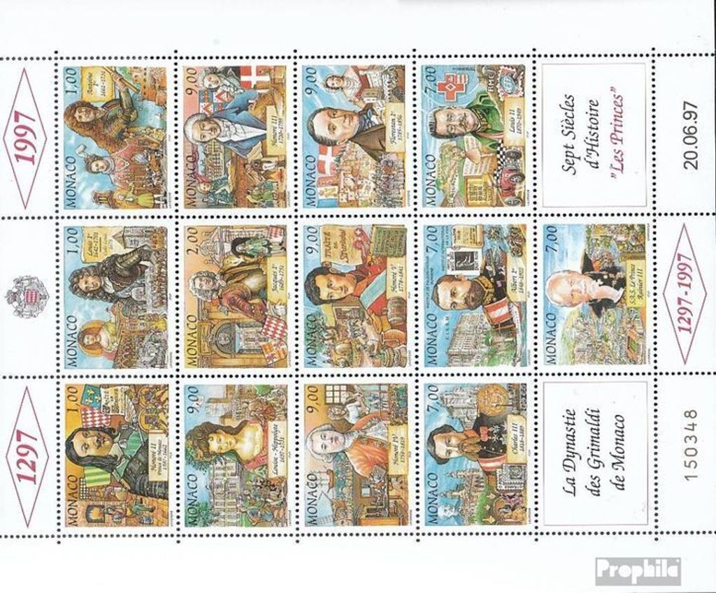 Briefmarken Monaco 1997 Mi 2363-2375 Zd-Bogen (kompl.Ausg.) postfrisch 700 Jahre Dynastie Grimaldi