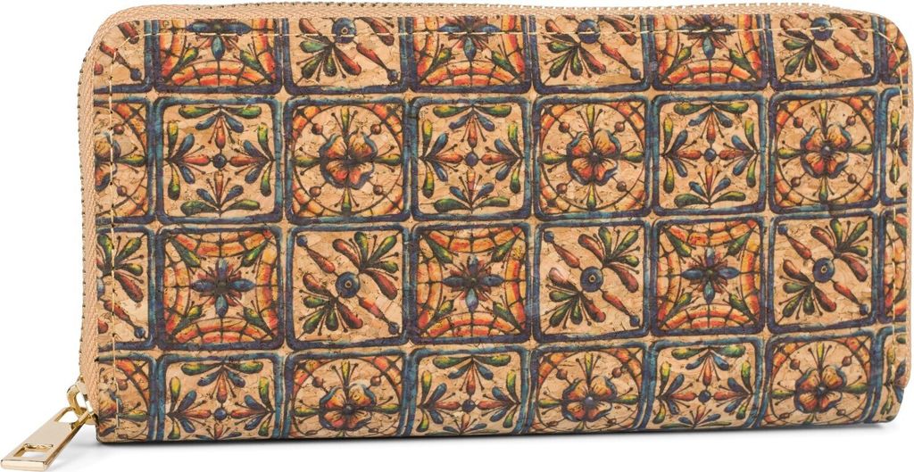 styleBREAKER Damen Geldbörse aus Kork mit buntem Muster Print im Ethno Look, Reißverschluss, Portemonnaie 02040138