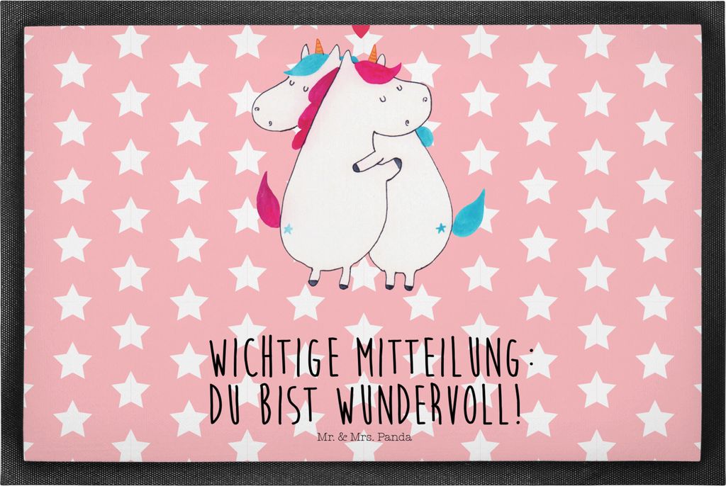 Mr. & Mrs. Panda fußmatte Einhorn Mitteilung 40 x 60 cm - Rot Pastell - Geschenk, Eingangsteppich, flurmatte, Unicorn, Einhörner, Schmutzfangmatt...